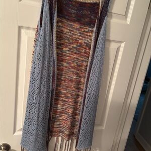 Hannah Blue and Multicolor Long calf length Knit Sweater